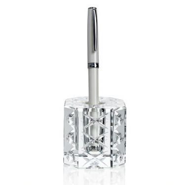 Imagem de QFkris Suporte de caneta única de cristal elegante para mesa, suporte de caneta-tinteiro de vidro, suporte de lápis de penas para decoração de mesa de escritório, presente para homens, mulheres,