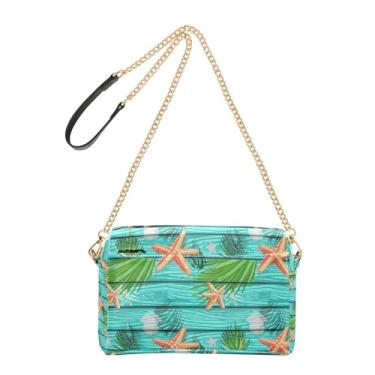 Imagem de Joitme Starfish Palm Leaves Turquesa Bolsa tiracolo Bolsa tiracolo de couro PU Bolsa de ombro bolsa para celular