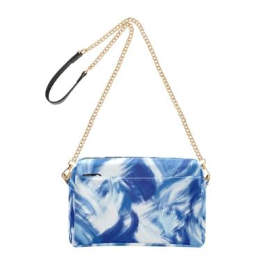 Imagem de Joitme Bolsa tiracolo feminina para celular, linda abstrata, azul, branca, couro PU, bolsa de ombro com alça de corrente