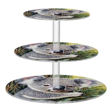 Imagem de Suporte de cupcake para festa de chá de 3 níveis, para exibição de aniversário, torre de cupcake, personalizado, fofo, coala, verde, bandejas, para servir, mesa de doces, suporte engraçado