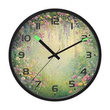 Imagem de SEHANY Relógio de parede vintage com flores de videira silencioso, sem tique-taque, relógio redondo operado por bateria, controle de som, luz noturna, relógios de parede para sala de estar, cozinha