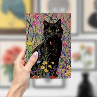 Imagem de Caderno de couro de gato, caderno A5 para anotações de escritório, agenda de 21 x 14,7 cm, agenda de viagem, presente para amantes de gatos, 23