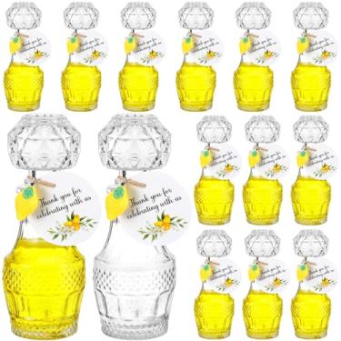 Imagem de Chuangdi 16 conjuntos de mini garrafas de vidro Limoncello Lembranças de festa de limão 50 ml garrafas vazias de limoncello com tampas, mini pingentes de limão, etiquetas para cerveja caseira