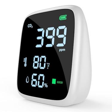 Imagem de Detector de dióxido de carbono CO2 5 em 1, monitor portátil Dienmern de qualidade do ar interno, bateria potente de 1600 mAh monitor de CO2 para CO2/temperatura/umidade, monitor de LED detector de CO2
