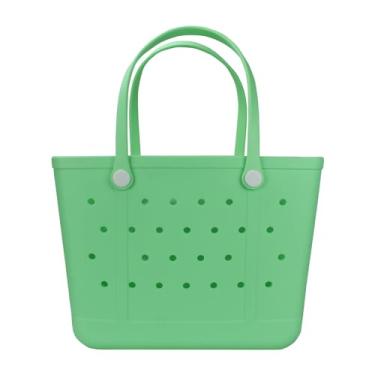 Imagem de UeKeKicg Sacolas de praia X bolsa grande de borracha, impermeável, lavável e durável, bolsa de mão feminina aberta para esportes de barco e piscina, GG - Verde menta, X-Large, Bolsa de mão feminina aberta