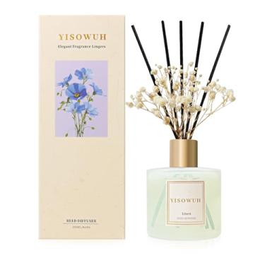 Imagem de YISOWUH Difusor de palheta – Linho – Conjunto de difusor de palheta de vime de 200 ml com óleos essenciais e 8 palhetas, fragrância de longa duração para casa, banheiro, quarto, decoração