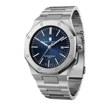 Imagem de SAPPHERO Relógio masculino octogonal de aço inoxidável luminoso relógio de pulso analóg...