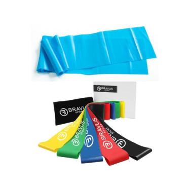Imagem de Kit Fitness 5 Mini Bands + Faixa Elástica Longa Tensão Média - Bravus 