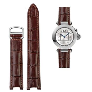 Imagem de XNWKF 18 * 10 mm 20 * 12 mm Pulseira de couro bovino côncava marrom preto pulseira de couro de bezerro fivela dobrável para Cartier PASHA WSPA0009 pulseira de relógio (cor: fivela prata marrom,