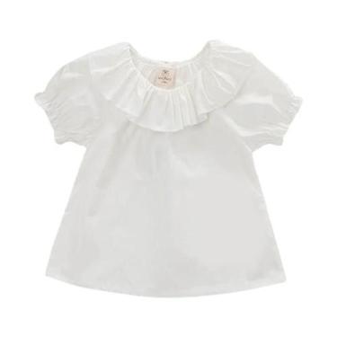 Imagem de Blusa De Algodão De Verão Para Menina Com Gola De Renda Camiseta Respi