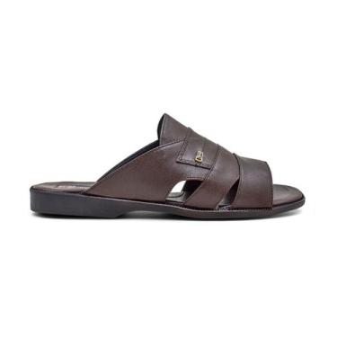 Imagem de Chinelo Masculino Sandália Em Couro Casual Slide Confortável Elegante 