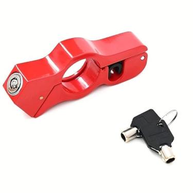 Imagem de Trava de guidão antifurto de liga de alumínio para bicicletas elétricas, motocicletas e scooters - acabamento polido, controle de botão (vermelho)
