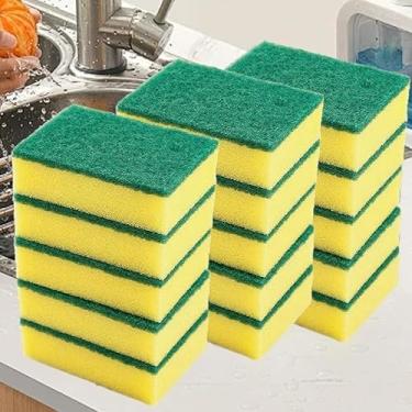 Imagem de 15 esponjas de limpeza resistentes - esponja de lavar louça junto com uma almofada de limpeza resistente - ideal para limpar cozinha, pratos, banheiro