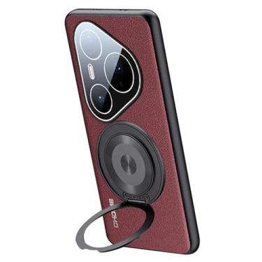 Imagem de LTLMYDAM Capa fina para Huawei Pura 80 Ultra/80 Pro/80Pro+/80, suporte de anel traseiro com textura de lichia proteção de lente capa de couro empresarial, vermelho, 80 Ultra/80 Pro