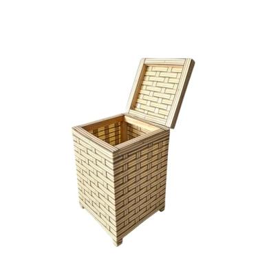 Imagem de Lixeira Organizadora Decorativa com Estrutura de Madeira e Acabamento em Fibra Sintética Colorida (CAPUCINO)