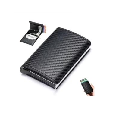 Imagem de Carteira Masculina de Fibra de Carbono Antifurto Moderna porta cartões