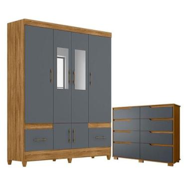 Imagem de Guarda Roupa Casal MS912 com espelho e Cômoda Georgia Freijó Cinza  Mo