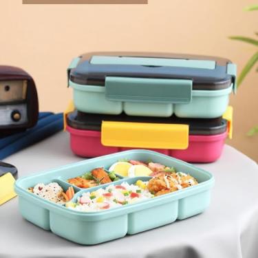 Imagem de Caixa de almoço com 4 compartimentos com colher para trabalho, piquenique, acampamento, uso de tampa serve como suporte de telefone e coloque no forno de microondas (verde)