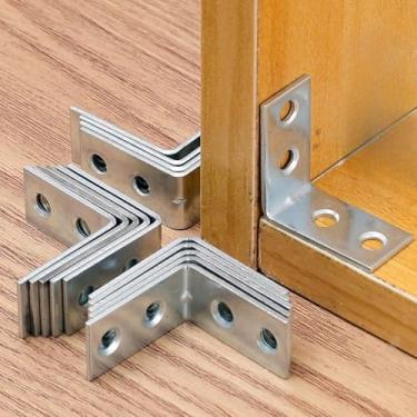 Imagem de 10 peças de suportes de canto de ângulo reto, suportes L de metal resistente para reparo de móveis, armários, mesas e cadeiras, ferragens de fixação de juntas de ferro de 90 graus com parafusos