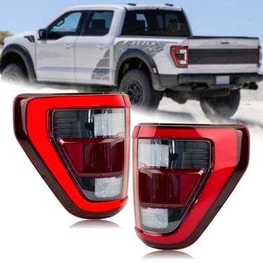 Imagem de Duolctrams Par de lâmpadas traseiras de bisel preto Full LED de atualização de halogênio com ponto cego (módulo não incluído) Montagem compatível com Ford F150 F-150 ML3Z13404C ML3Z13405C 2021-2023