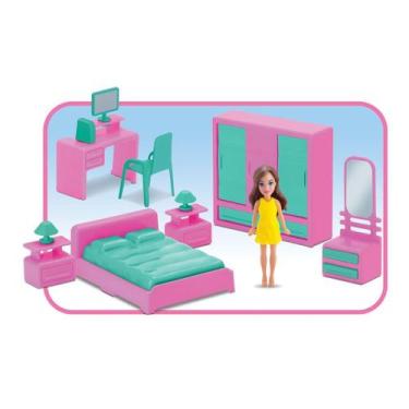 Imagem de Kit Casinha de Boneca Judy Quarto Infantil 8 Peças + Boneca - Samba To
