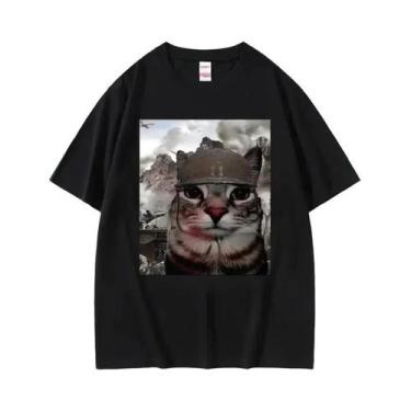 Imagem de Camiseta Unissex Oversized De Algodão Com Estampa Engraçada De Gato Me