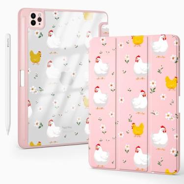 Imagem de BlHMCASE Linda flor de galinha Kawaii para iPad (A16) 11ª geração 28 cm 2025, para iPad 10ª geração, capa de 10,9 polegadas 2022 com suporte para lápis, hibernar/despertar automático, capa traseira de