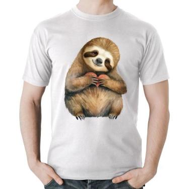 Imagem de Camiseta Algodão Bicho Preguiça Coração - Foca na Moda, Branco, GGG