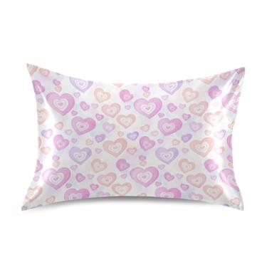 Imagem de Wassud Fronha de cetim lavanda pêssego corações dia dos namorados para cabelo e pele fronhas de seda lisa queen size capas de travesseiro respiráveis com fecho de envelope