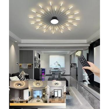 Imagem de Luminária de teto LED moderna com 30+1 lâmpadas, estilo lustre, semi-embutida, com controle remoto, ideal para sala de estar, escritório, quarto e restaurante (preta, 30+1 lâmpadas).