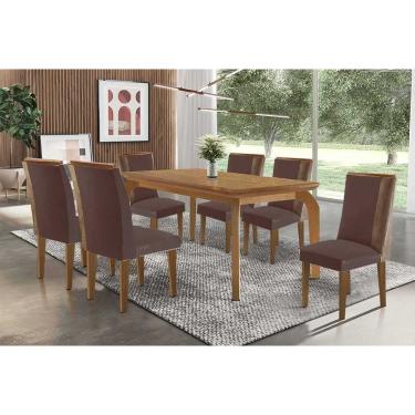 Imagem de Sala Jantar Mesa Londrina Tampo Curvo 180cm+6 Cadeiras Tilia Madeira Naturale - Capuccino/Suede Marrom - Rufato
