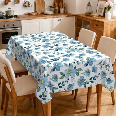 Imagem de Eikione Toalha de mesa retangular 139 x 188 cm, toalha de mesa lavável com flor azul para uso ao ar livre, capa de mesa durável para decoração de festa, piquenique, jantar