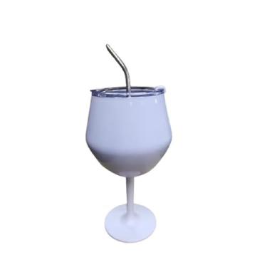 Imagem de Taça Térmica 2 em 1 para Gin e Coquetéis | Copo Duplo Removível com Tampa e Canudo, Mantém Bebida Gelada por Horas(Branco Com tampa)
