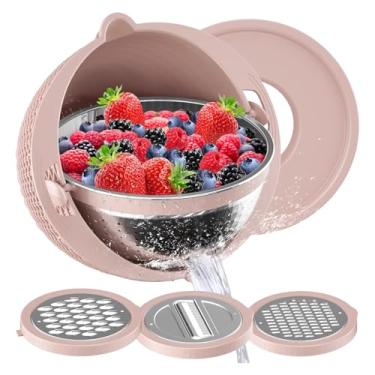 Imagem de Conjunto de escorredor – Aparelho ergonômico de cozinha | Coadores e escorredores de alimentos | para limpeza de frutas, lavagem de vegetais, drenagem de produtos frescos