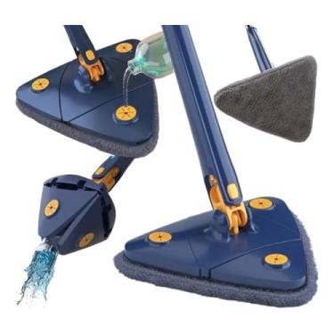 Imagem de Esfregão Triangular Giratório 360°, Mop com 2 Refis de Microfibra, Multiuso, Ergonômico, Haste 1,3m, para Piso, Teto, Vidro e Parede