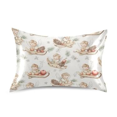 Imagem de SEHANY Linda fronha de seda Little Angels para cabelo e pele, capa de almofada super macia e respirável com envelope para casa, quarto, hotel, padrão 50 x 76 cm