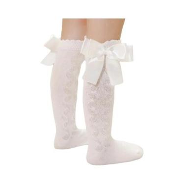 Imagem de Meias De Algodão Para Meninas Bebês Até O Joelho Com Laço Grande Meias