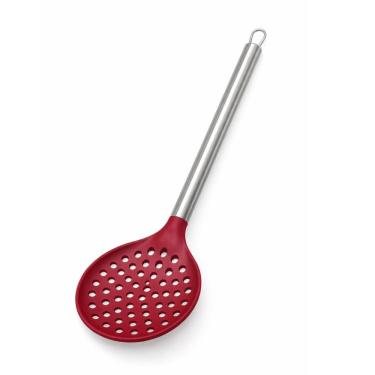 Imagem de Escumadeira de Silicone Vinho Bordô com Cabo em Aço Inox Elite Premium 34cm