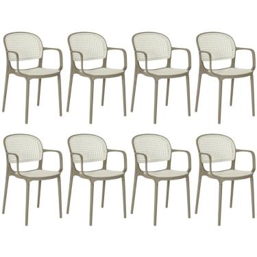 Imagem de Kit 8 Cadeiras De Jantar Roma Prática Com Braços Para Sala E Cozinha - Branco/cinza Escuro