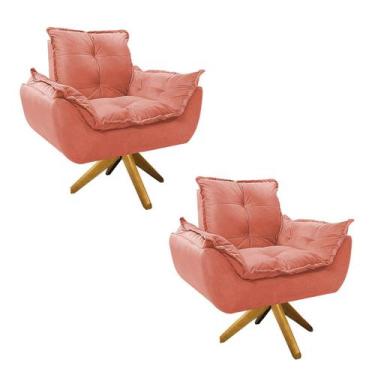 Imagem de kit 02 Poltronas Opala Base Giratória de Madeira Suede Coral - Doce So