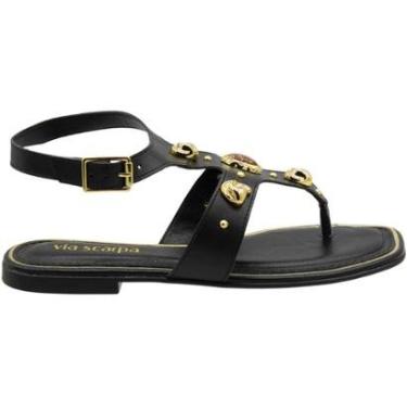 Imagem de Sandália Rasteira Via Scarpa Apliques Metálicos Feminina-Feminino