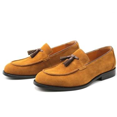 Imagem de Myallfeet Sapato masculino de negócios, com franja fosca, casual, moderno, camurça, cano baixo, antiderrapante, luxuoso, vestido de noite, Marrom, 44