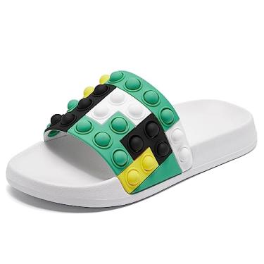 Imagem de Engtoy Sandálias infantis unissex para crianças, meninos, meninas, leves, antiderrapantes, bico aberto, confortável, chuveiro, praia, sandálias deslizantes engraçadas, Branco-verde, 10 Little Kid