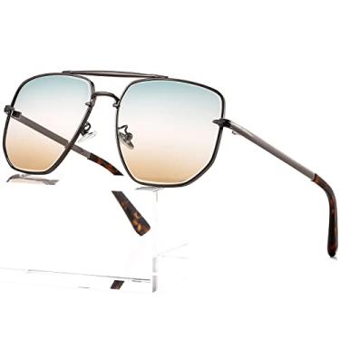 Imagem de AIEYEZO Óculos de sol aviador quadrados grandes para homens e mulheres, moderno, vintage, óculos de sol clássicos estilo piloto gradiente, Verde, branco, marrom, MM