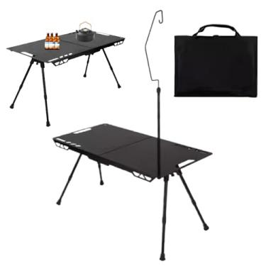 Imagem de Mesa de acampamento – Mesa de jantar dobrável | Mesa de piquenique portátil com altura ajustável com suporte de lâmpada para uso na praia, churrasco, acampamento, , jardim ao ar livre