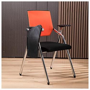 Imagem de Cadeira de escritório de malha com suporte lombar - Cadeira de mesa dobrável com braço para tablet, suporte para copos, encosto de armação de metal. Cadeira de estudante com mesa anexa para computador