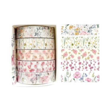 Imagem de Fita Washi Floral Romântica 5 Rolos Fita Decorativa Fofa DIY Fresca Pa