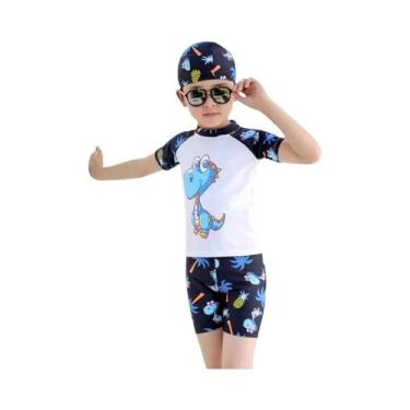 Imagem de Maiô Infantil De Secagem Rápida Com Manga Curta Para Meninos, Tamanho 