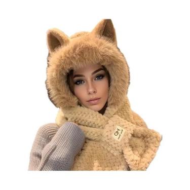 Imagem de Gorro Feminino Com Orelhas De Gato E Pom-Pom, Forrado Com Lã Macia, Ch