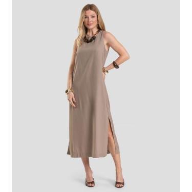 Imagem de Vestido Midi Feminino em Tecido Linho Dianna Marrom, M, Marrom